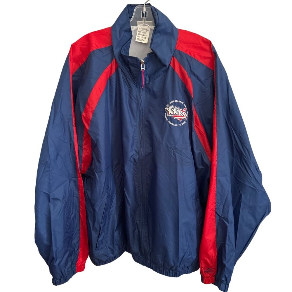 Vintage Reebok XL Super Bowl XXXI Full Zip Up Jacket Blue  Red Nylon Windbreaker